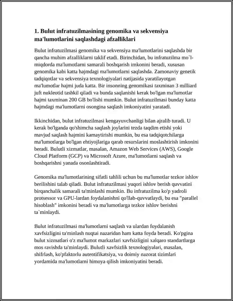 BULUTLITEXNOLOGIYALAR (CLOUD COMPUTING) VA BIOTEXNOLOGIKMA'LUMOTLAR BILAN ISHLASHDAGIAFZALLIKLARI 4