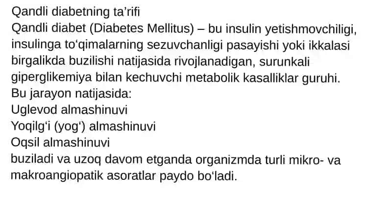 Qandli diabet klassifikatsiyasi 4