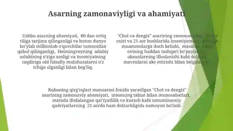 "Chol va Dengiz" asari tahlili 4