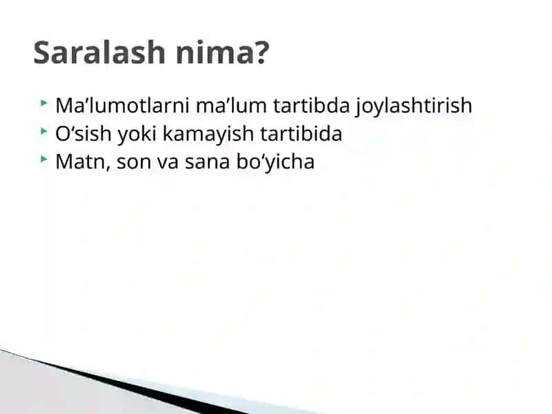 Elektron jadvallarda maʼlumotlarni filtrlash va saralash 4