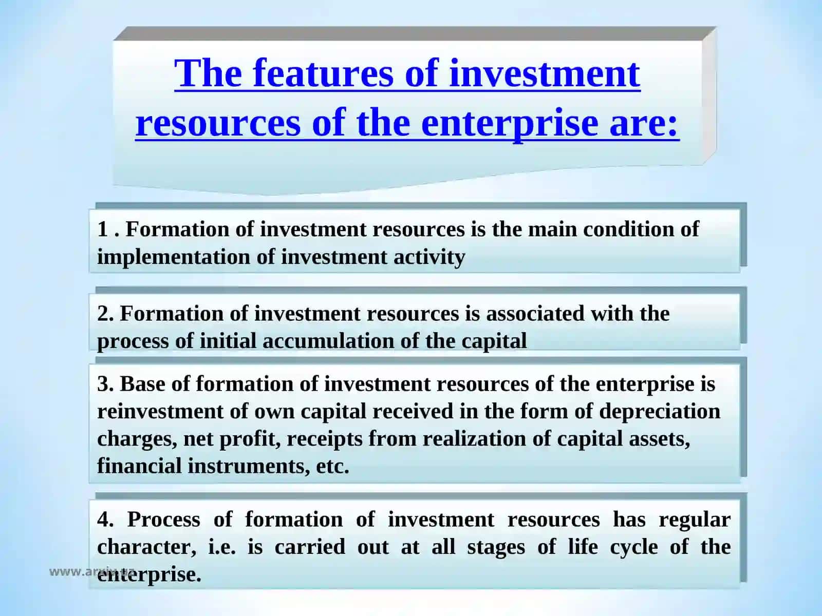 The sources of financing investment activities and their classification 4
