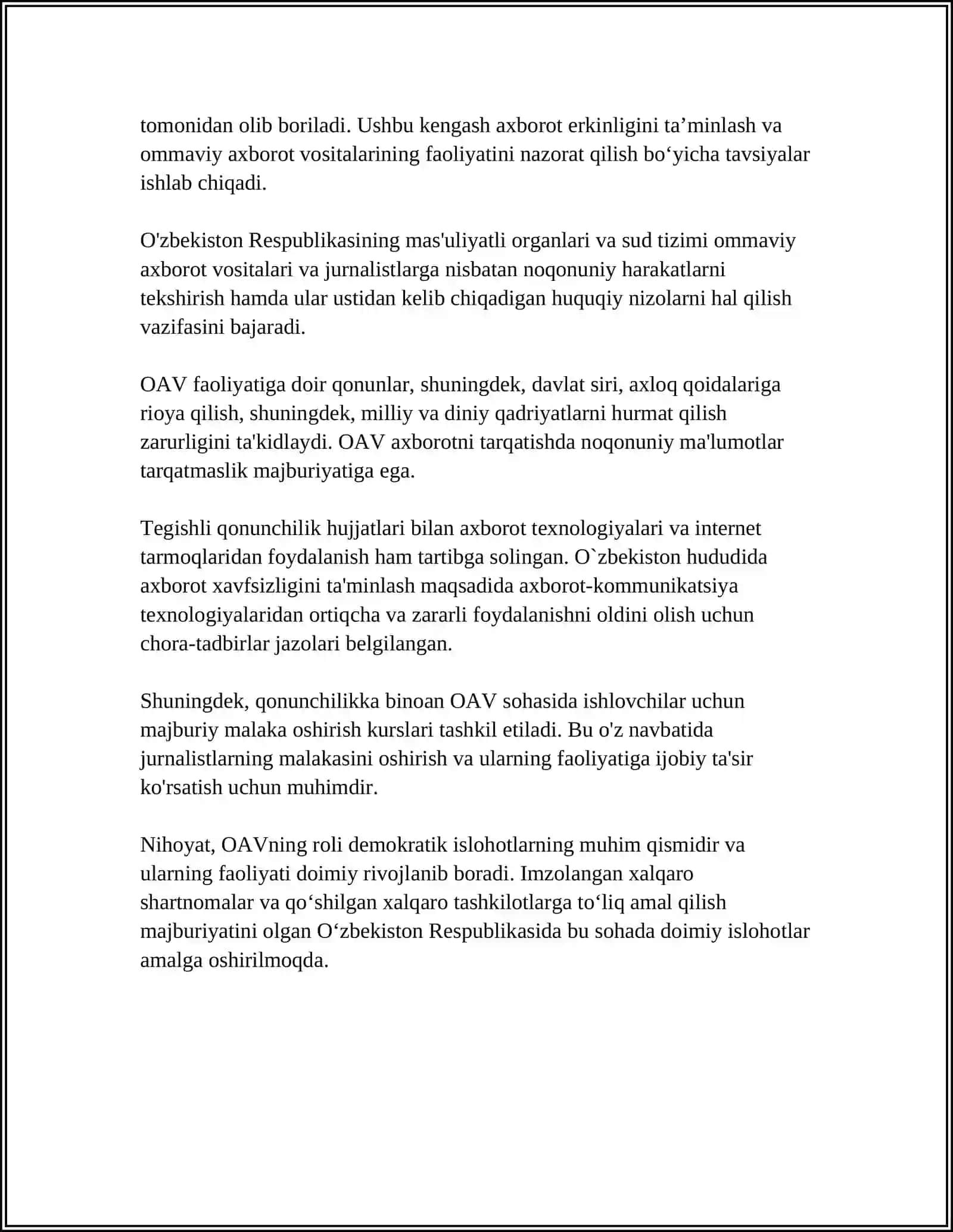 O'ZBEKISTON RESPUBLIKADA OMMAVIY AXBOROT VOSITALARINING FAOLIYATI 4