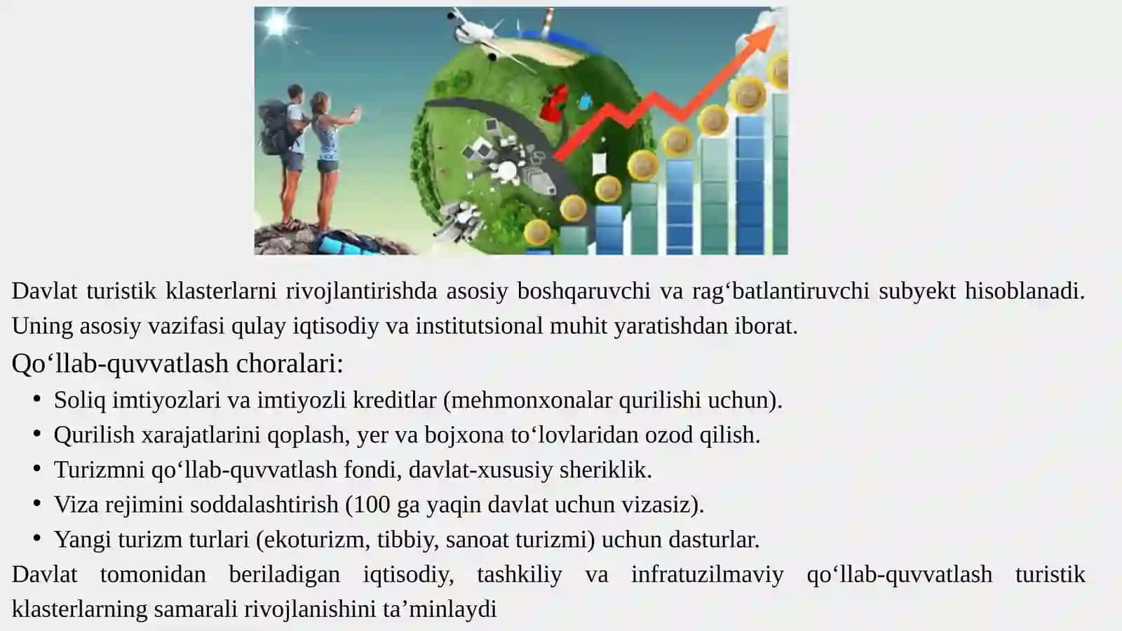 TURISTIK    KLASTERLARNI RIVOJLANTIRISHDA    DAVLATNING    ROLI 4