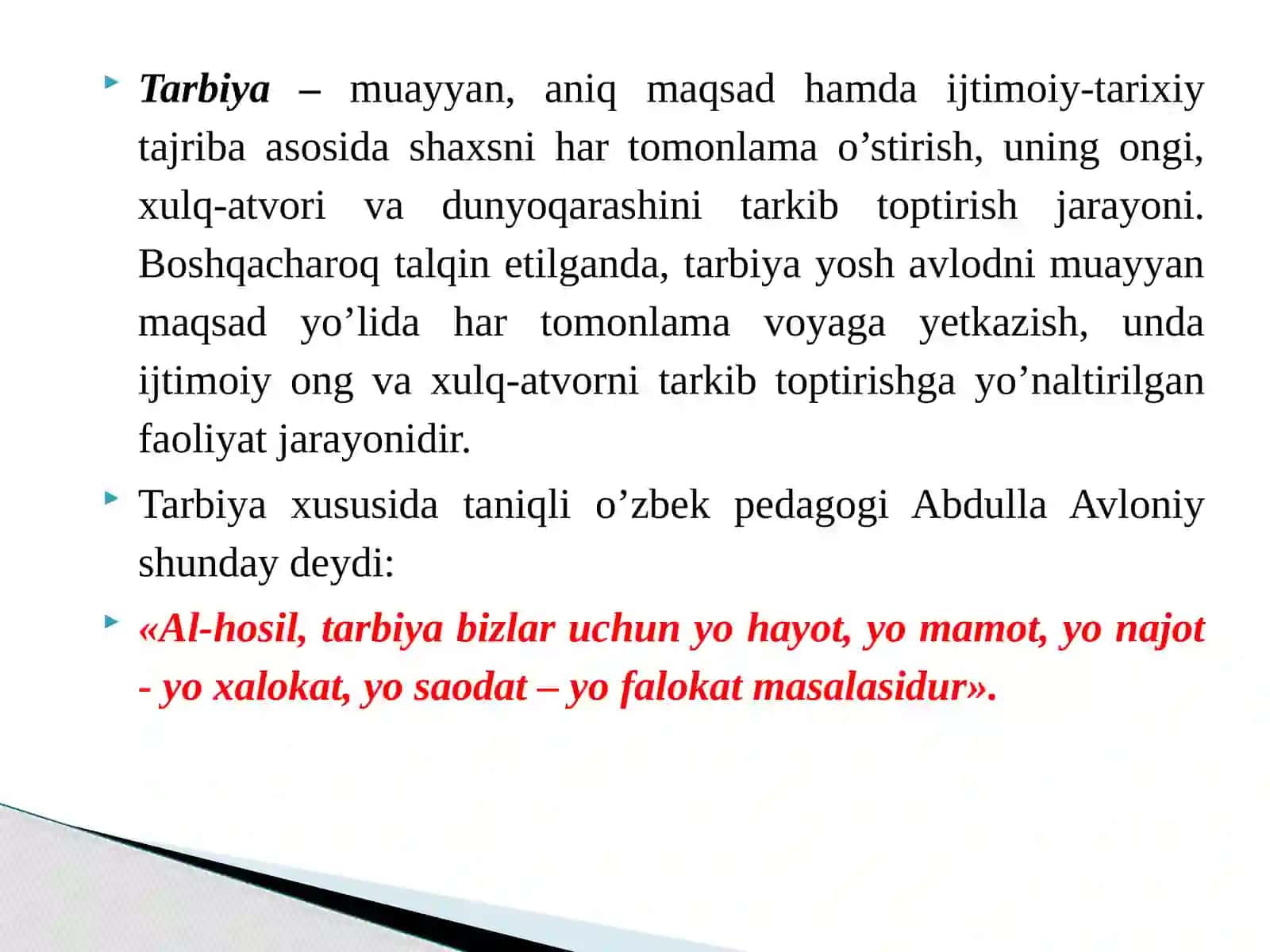 TARBIYA JARAYONINING MOHIYATI VA MAZMUNI 4