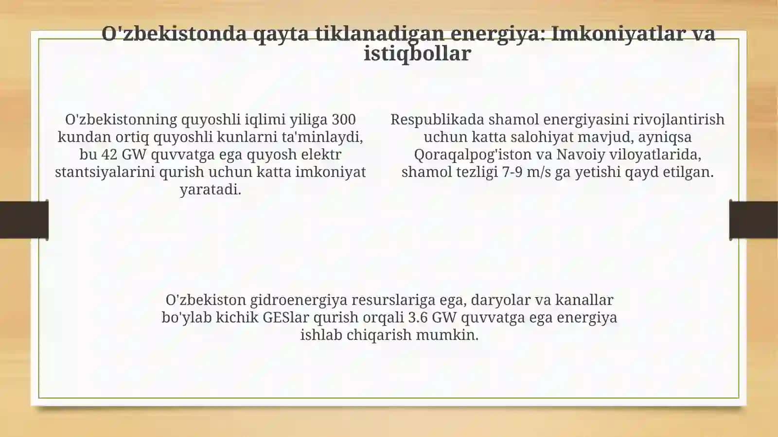 Qayta tiklanadigan energiya manbalarining turlari 4