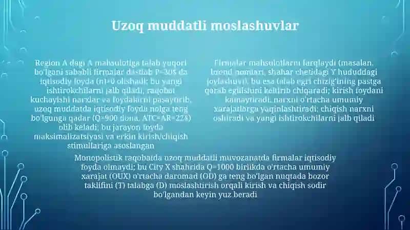 Monopolistik raqobatlashgan bozor muvozanati 4