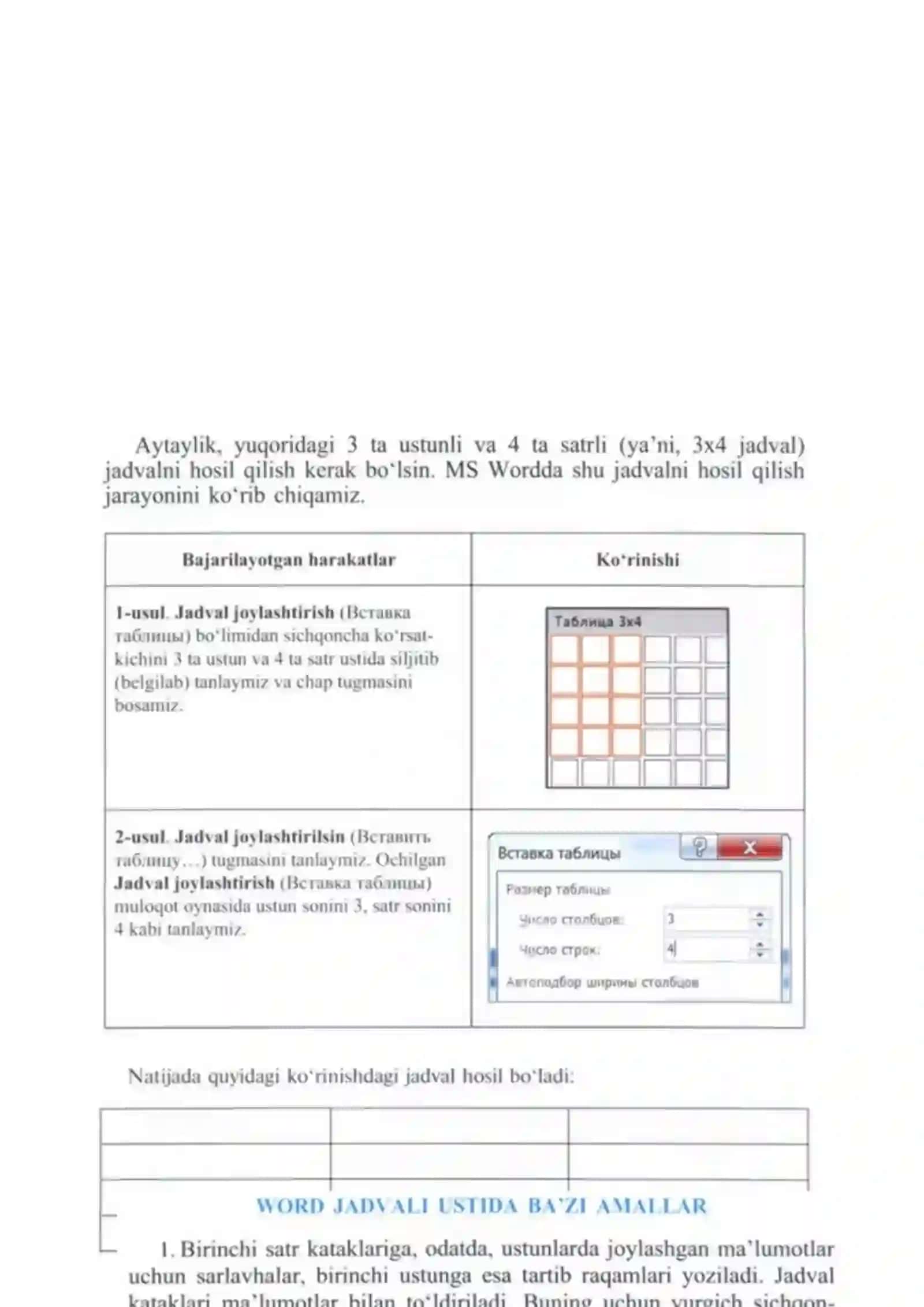 MS Word hujjatlarida jadvallar bilan ishlash 4