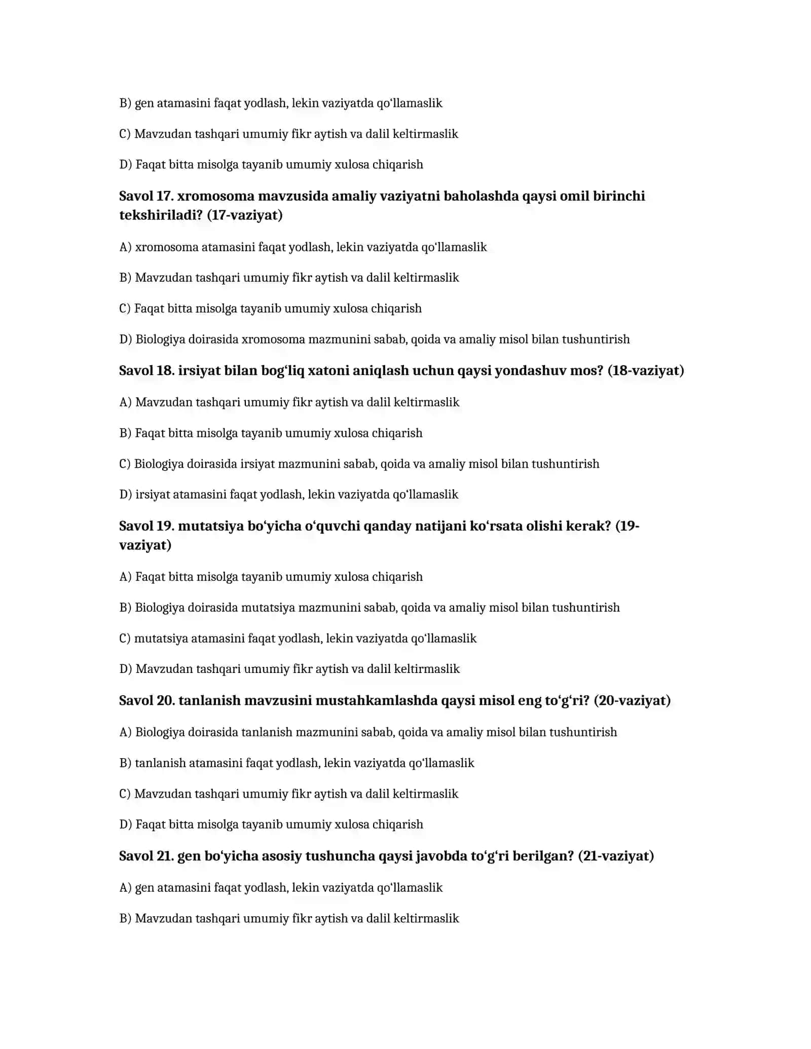 Biologiya: genetika va evolyutsiya — 100 test 4