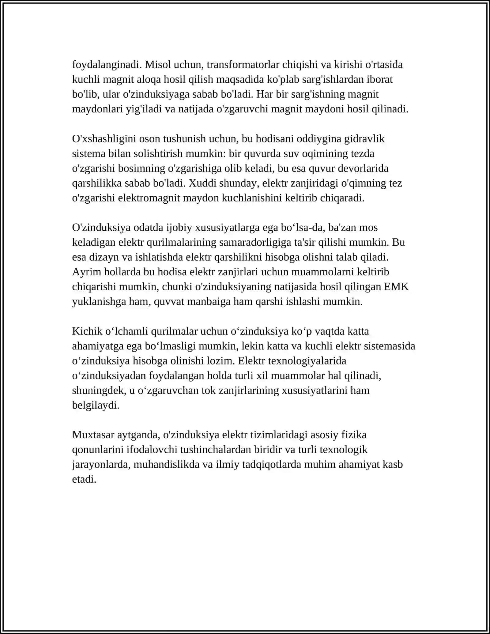 O‘ZINDUKSIYA VA O‘ZARO INDUKSIYA 4