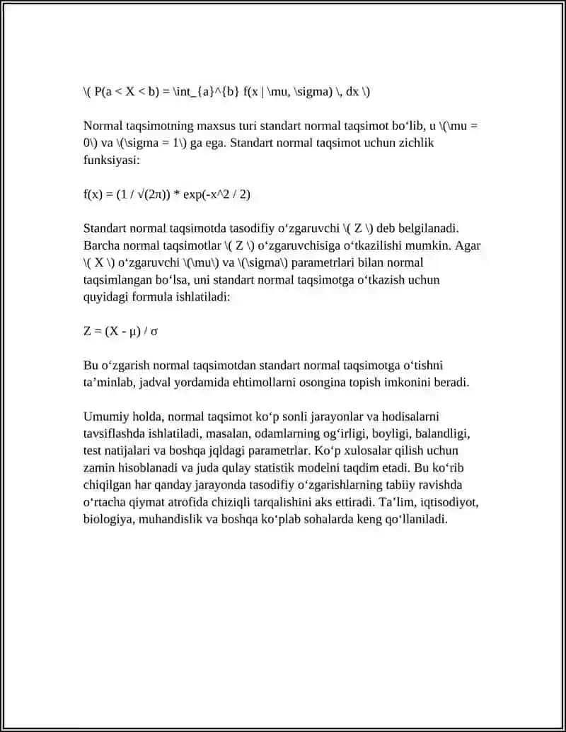 NORMAL TAQSIMOT VA UNING XUSUSIYATLARI 4