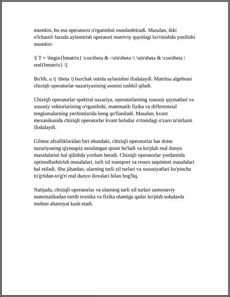 CHIZIQLI OPERATOR VA ULARNING XOSSALARI 4