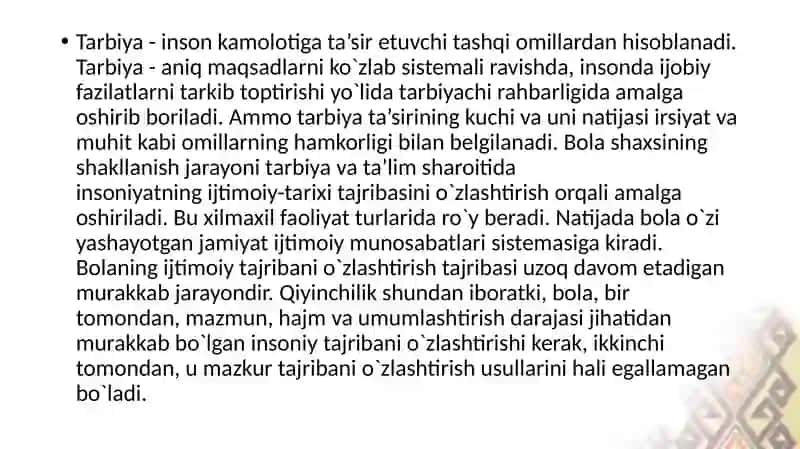 Bolani tarbiyalash va rivojlanishida faoliyatlarning o‘rni. 4