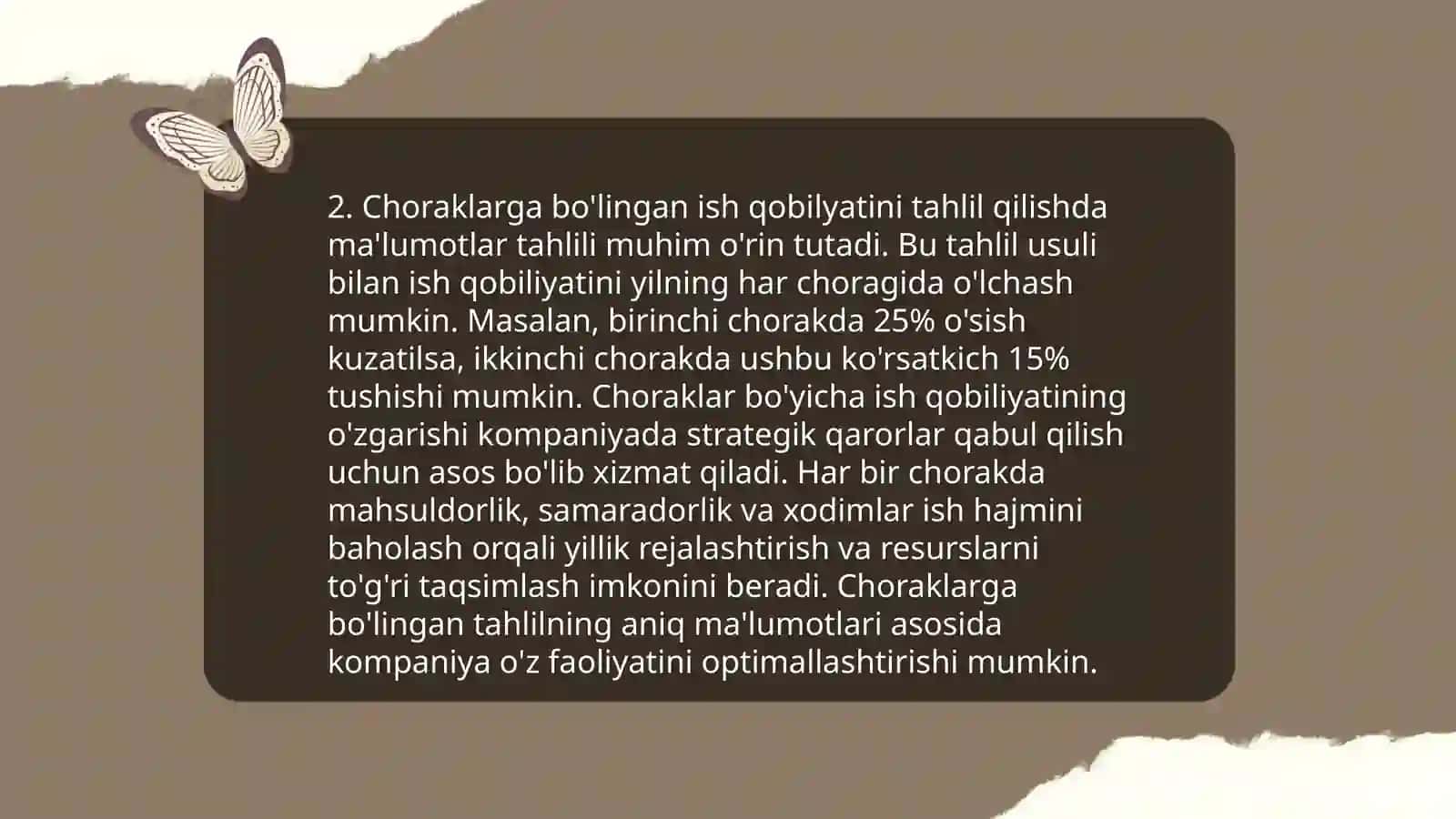 Ish qobilyatini yil, chorak va kun davomida o'zgarishini aniqlash 4