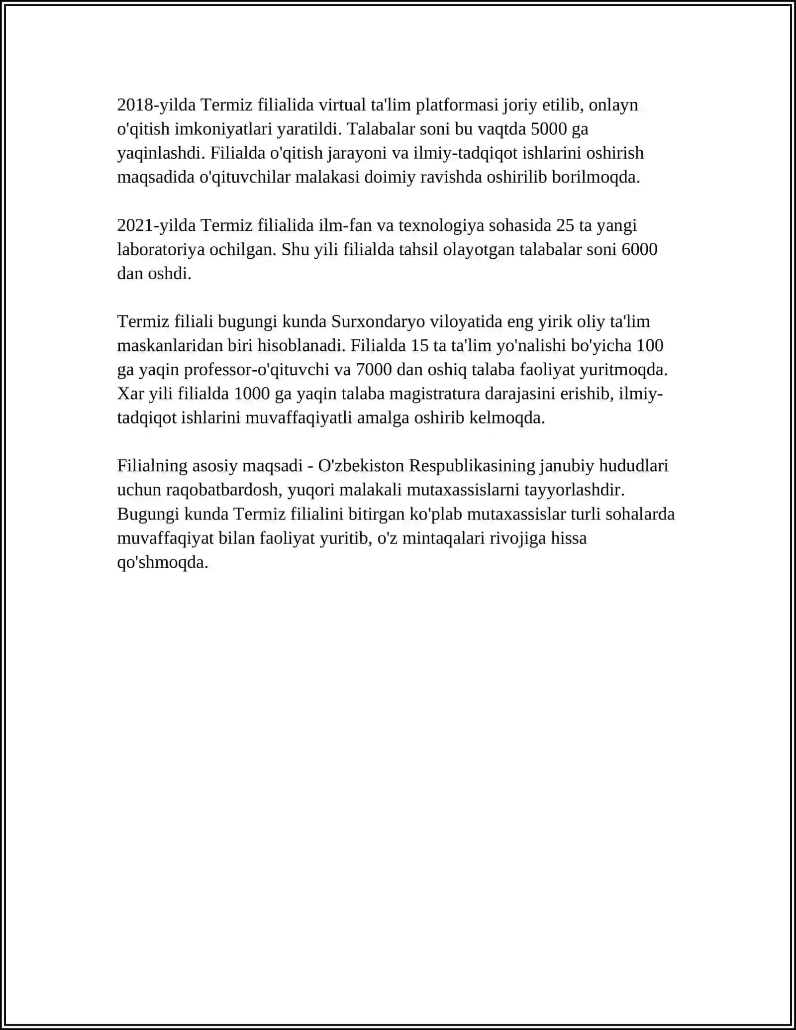 Mustaqil ish: Toshkent Davlat Universiteti Termiz Filiali 4