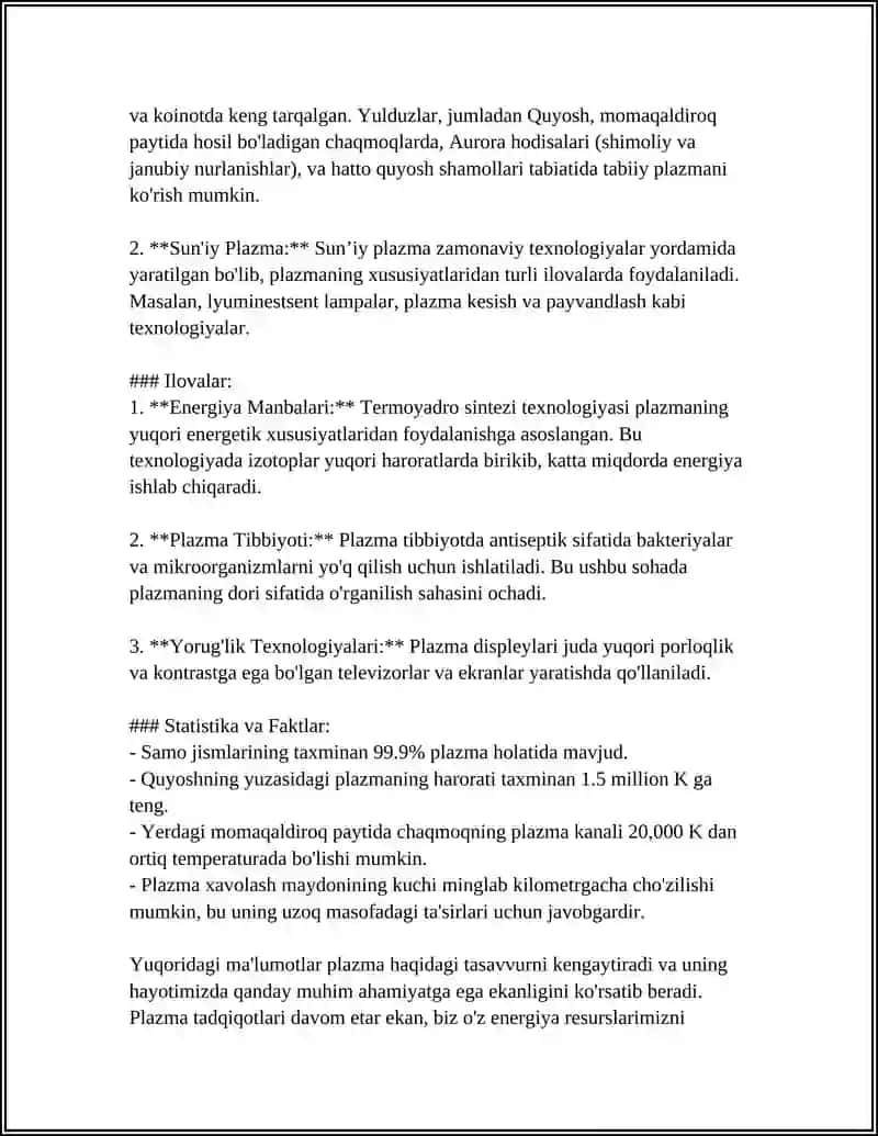 PLAZMA. XOSALARI VA QOʻLLANILISHI 4