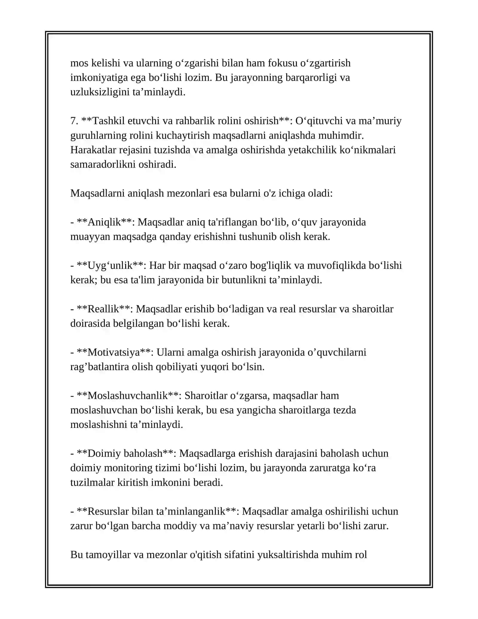 Harakatlar maqsadlarini aniqlash tamoyillari 4