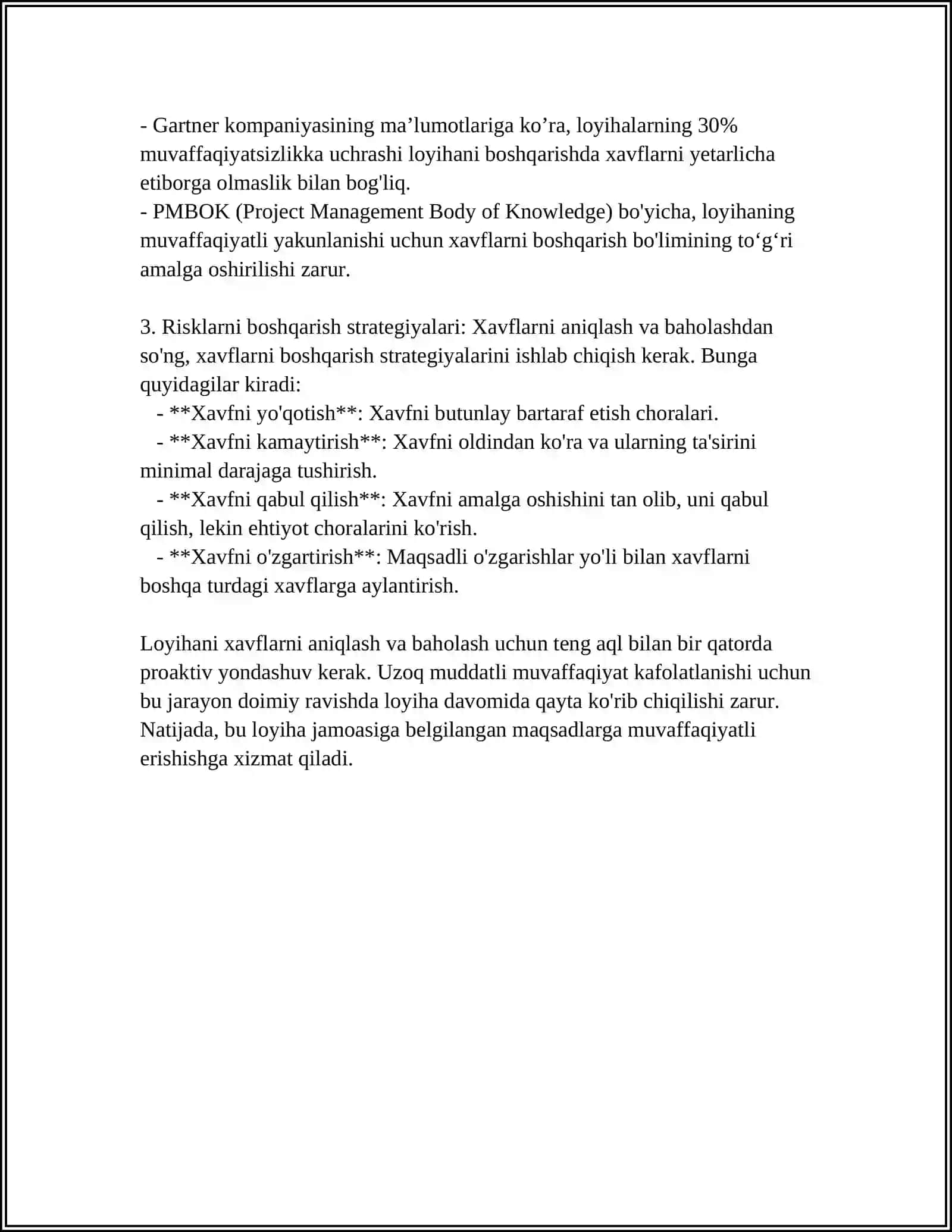 LOYIHANI KUZATISH VA NAZORAT GILISH (MONITORING AND CONTROLLING) 4