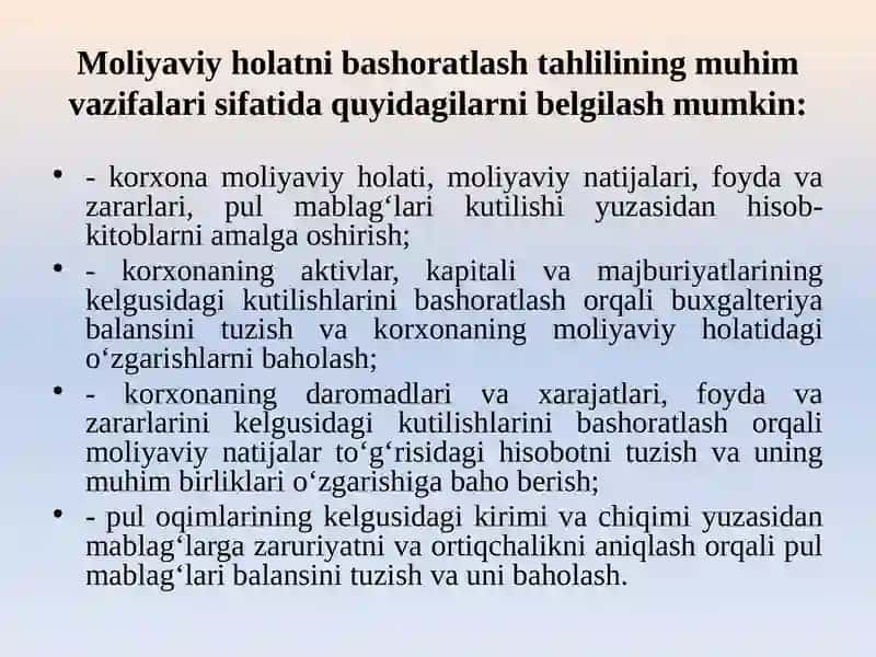 MOLIYAVIY HISOBOT ELEMENTLARINI BASHORATLASH 4