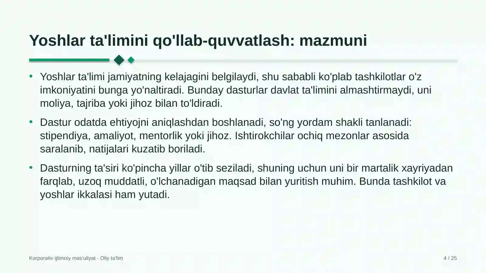 vazirliklarda yoshlar ta'limini qo'llab quvvatlash dasturlari 2439 4