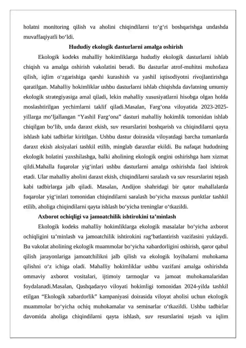Maxalliy boshqaruv organlarining ekologik vakolatlari 4