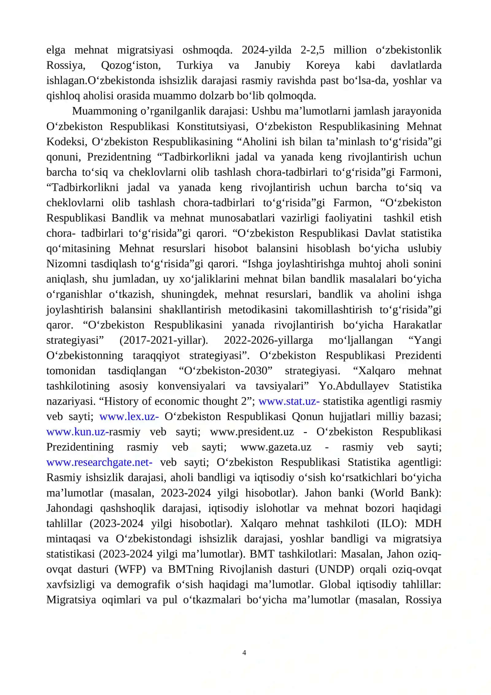 ISHSIZLIK BOYICHA KURS ISHI HAMDA REFERAT UCHUN 4