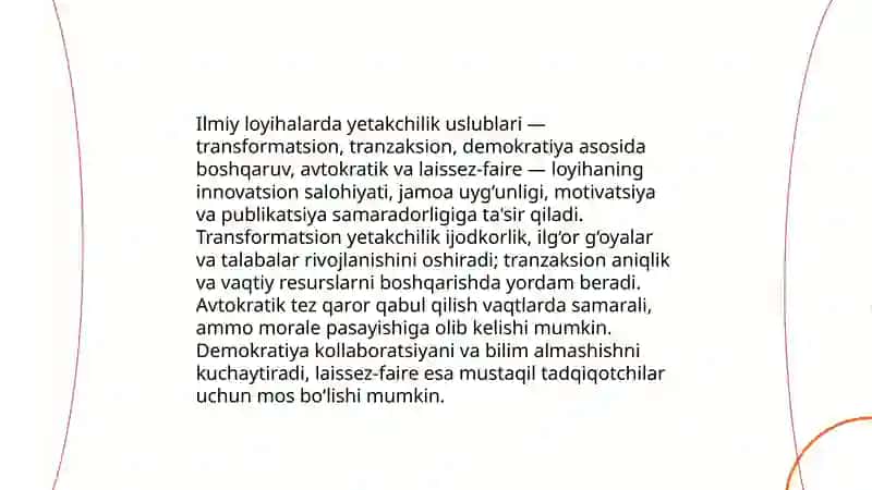Akademik loyhalarda jamoviy ish va yetakchilik 4