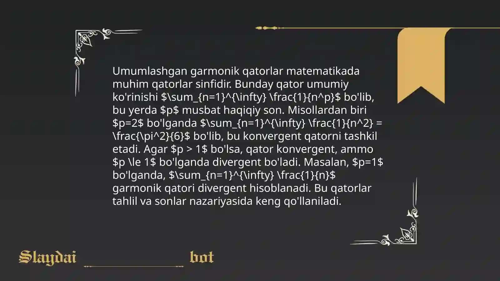 Umumlashgan garmonik qatorlar 4