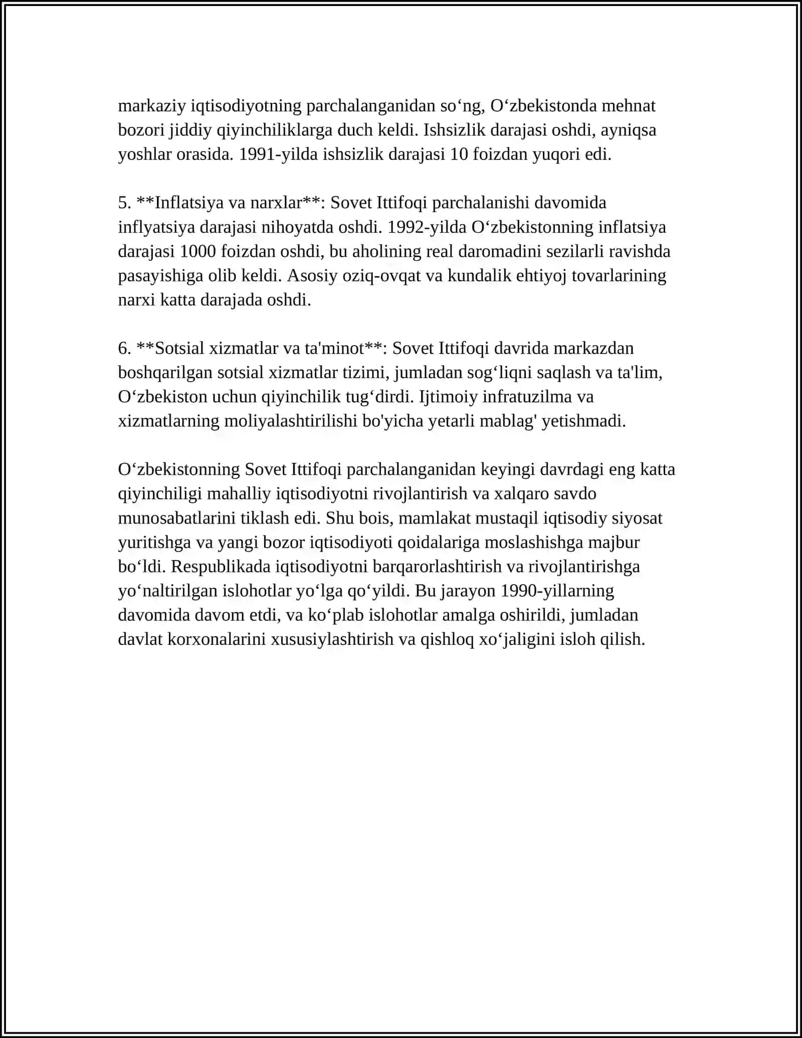 MUSTAQILLIKKA ERISHISH ARAFASIDA OʻZBEKISTONDA IJTIMOIY-IQTISODIY AHVOL 4