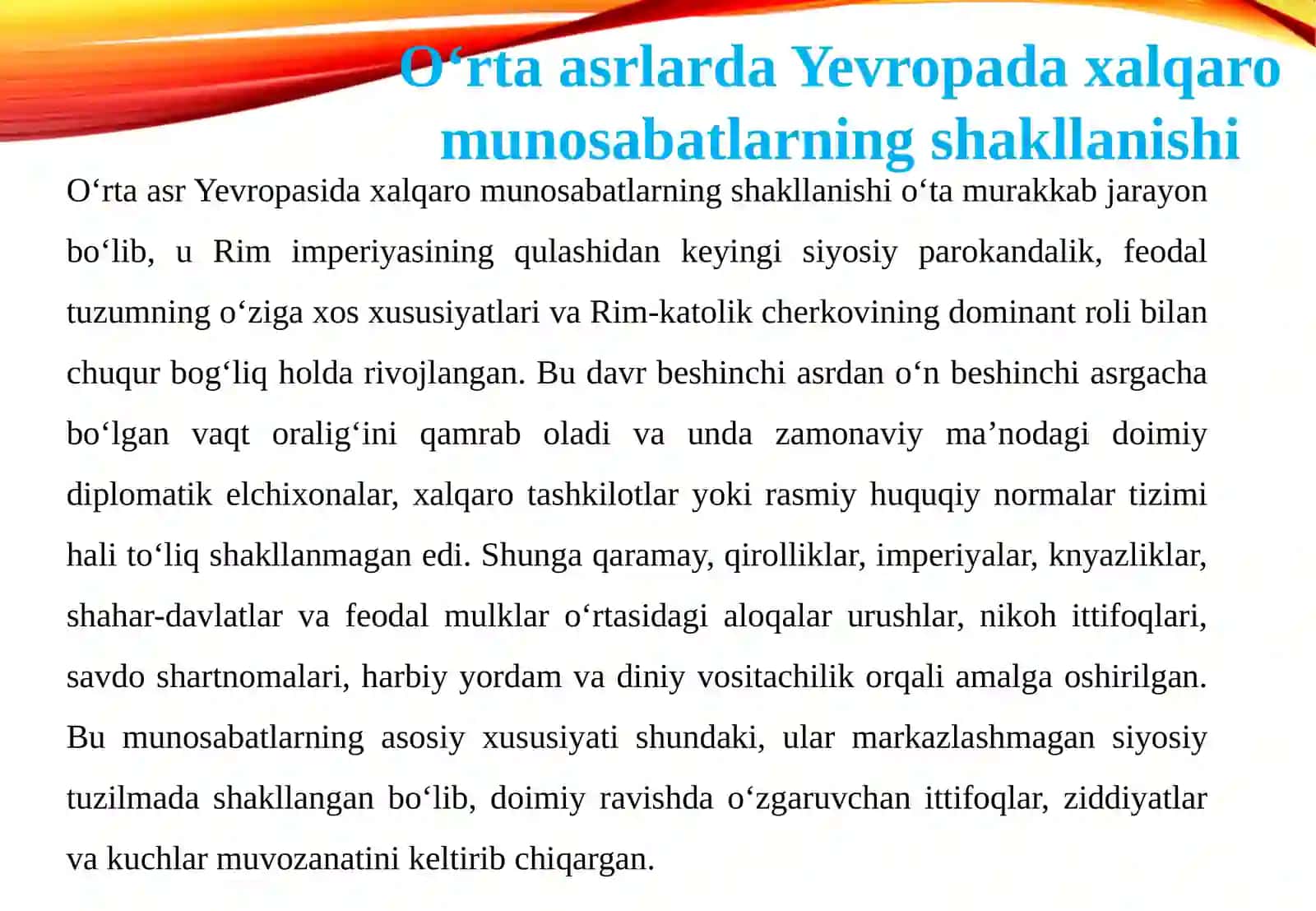O‘RTA ASRLARDA YEVROPADA XALQARO MUNOSABATLAR VA DIPLOMATIYA 4