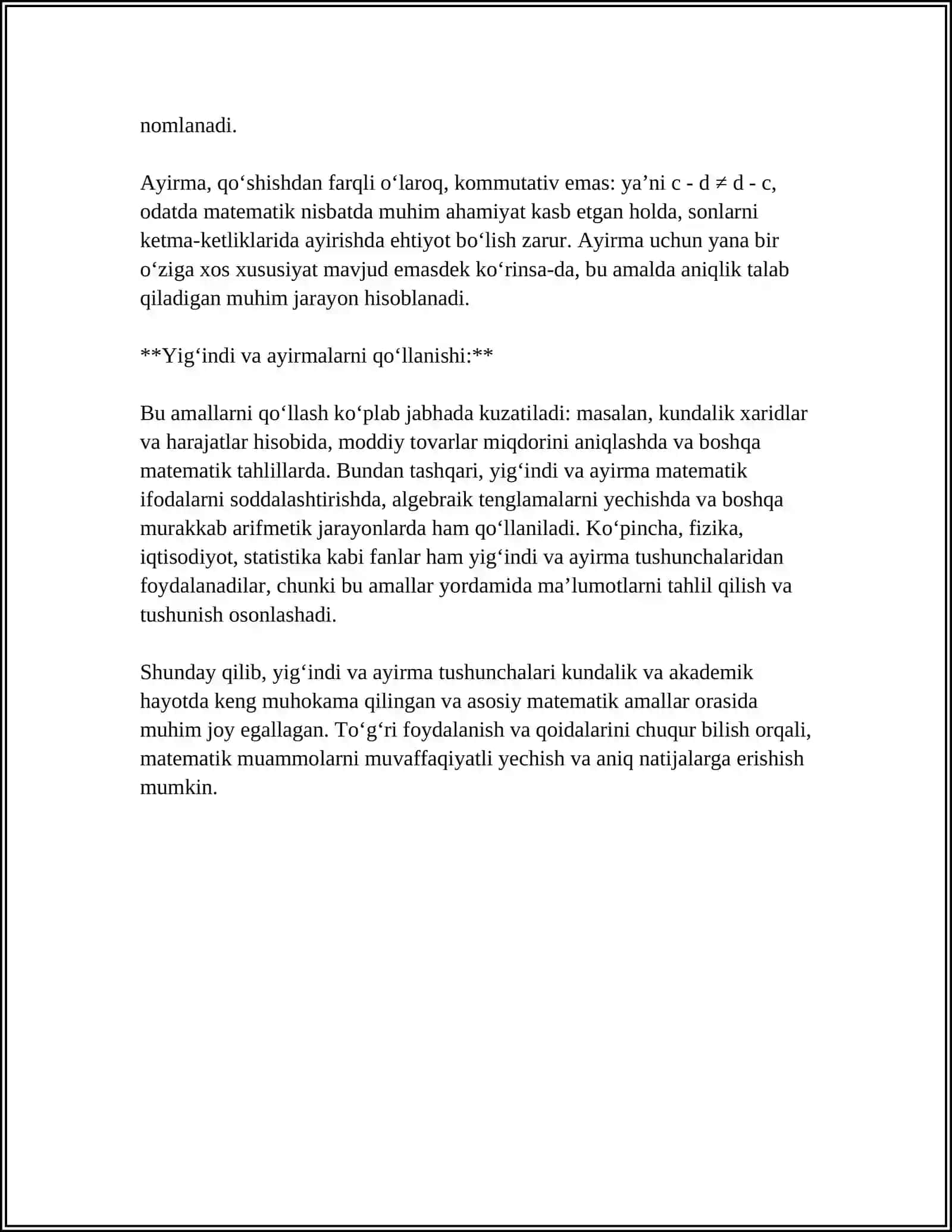 YIGʻINDI VA AYIRMANING TARIFI,UNING MAVJUDLIGI VA YAGONALIGI 4