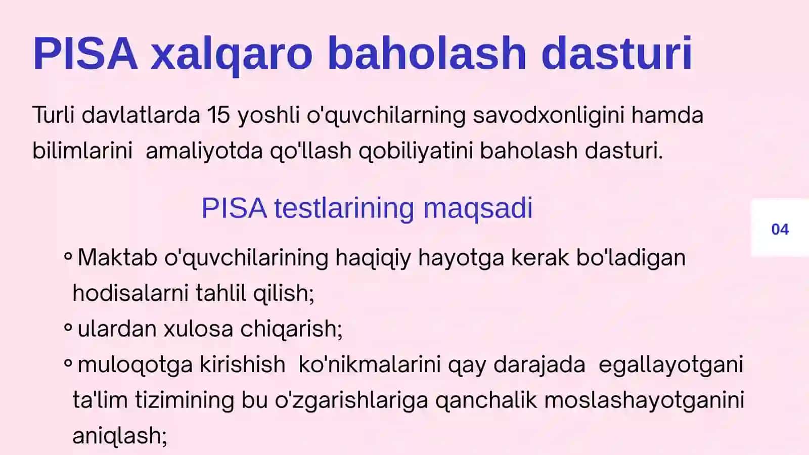 PISA xalqaro baholash dasturi 4