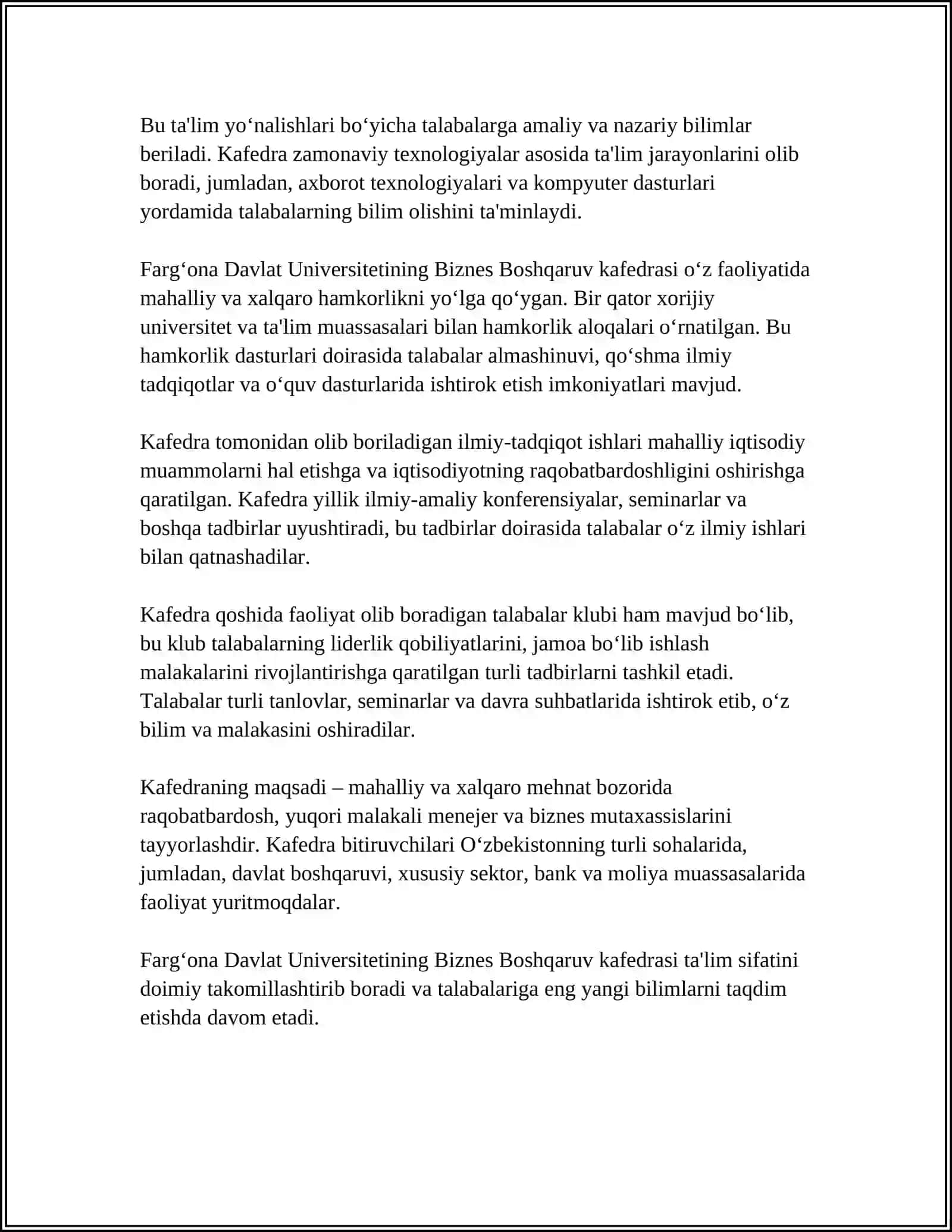Farg‘ona Davlat Universiteti Biznes Boshqaruv Kafedrasi 4