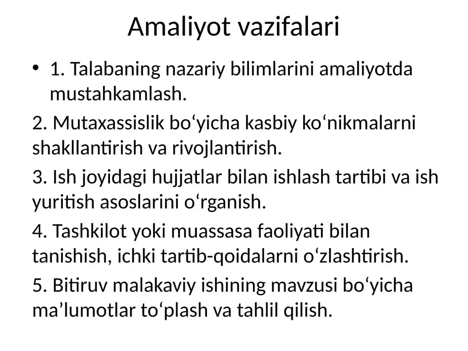 Bitiruv oldi amaliyoti uchun tayyorlagan taqdimoti 4