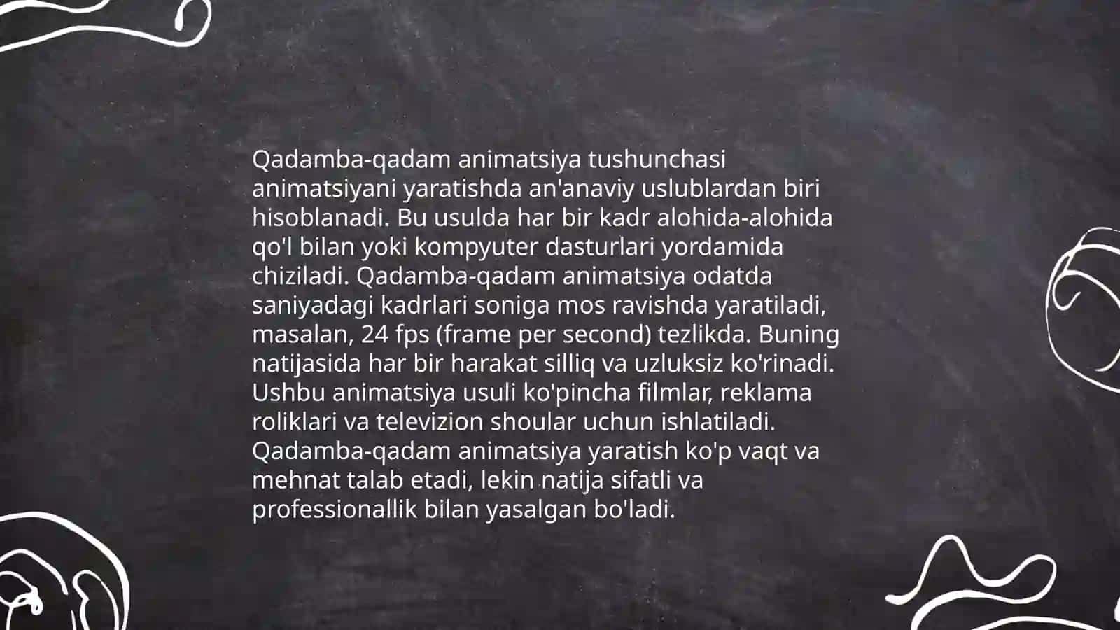Kompyuter animatsiyasi usullari (2D skeletli animatsiyasi. Qadamba-qadam animatsiya. Harakatni qo‘lga olish usuli) 4