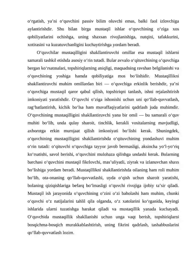 O‘quvchilarning mustaqil ishlarini tashkil etish 4