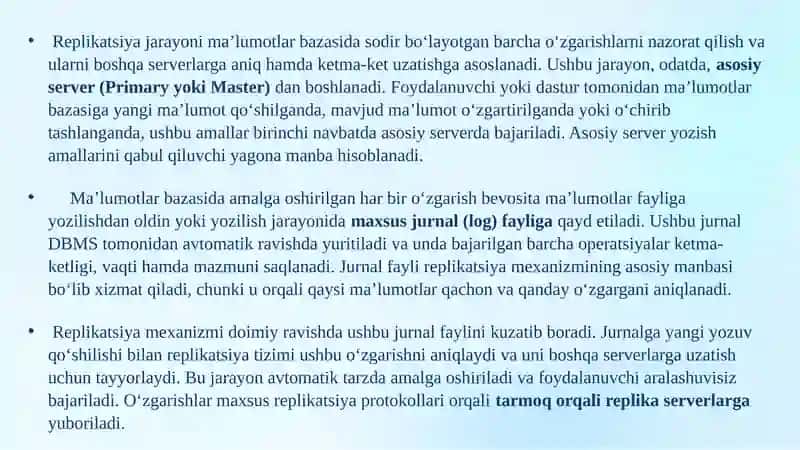 DBMSda replikatsiya: maqsadi, turlari va topologiyalari. 4