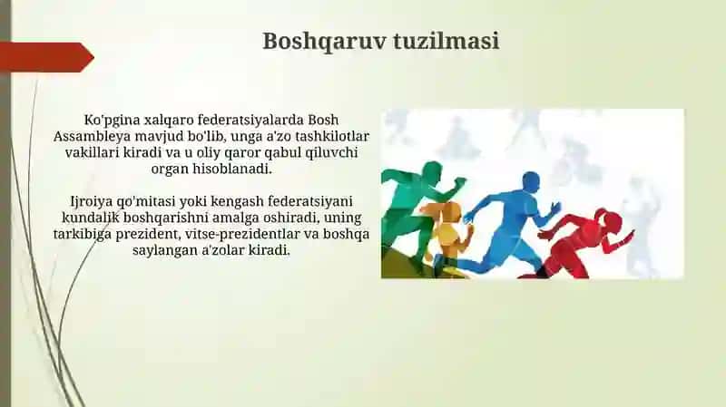 Xalqaro sport federatsiyalari va ularning faoliyatlari 4