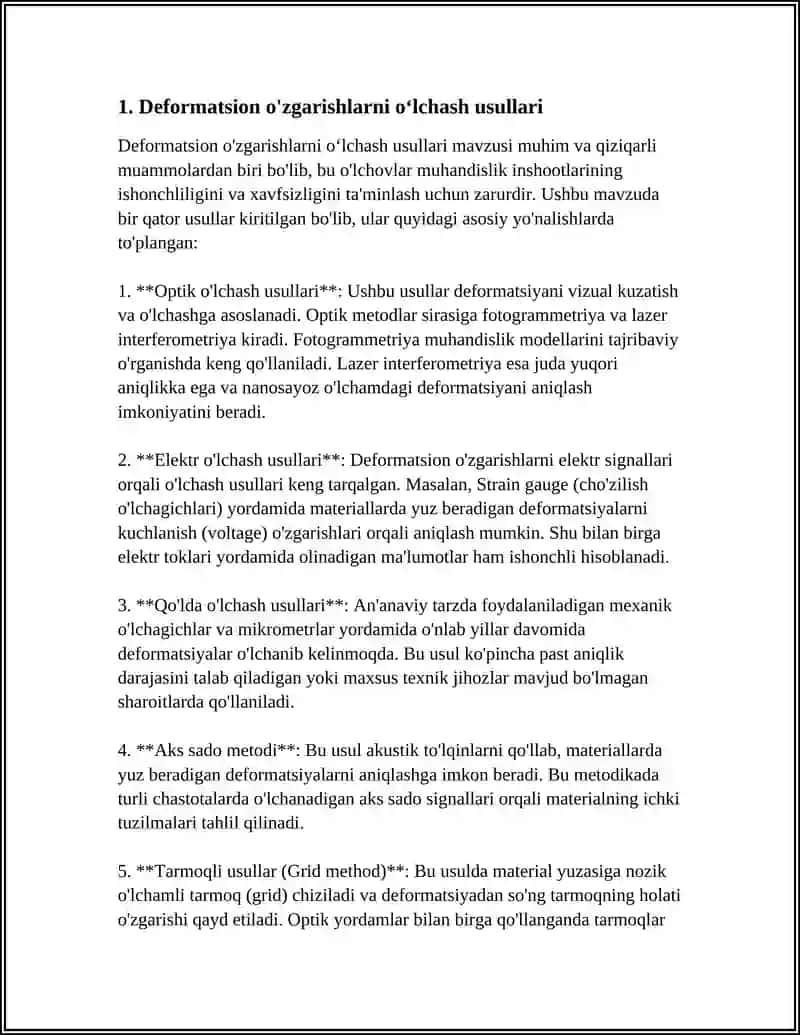 Deformatsion o'zgarishlarni o‘lchash usullari 4