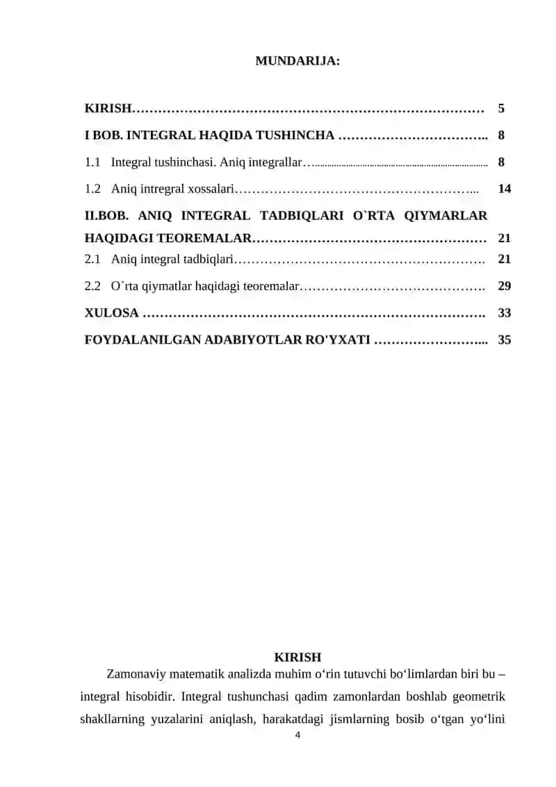 ANIQ INTEGRAL XOSSALARI VA O`RTA QIYMARLAR HAQIDAGI TEOREMALAR 4