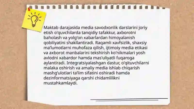 Yangi Oʻzbekistonda media savodxonlik va axborot madaniyati fanining taʼlim tizimi 4