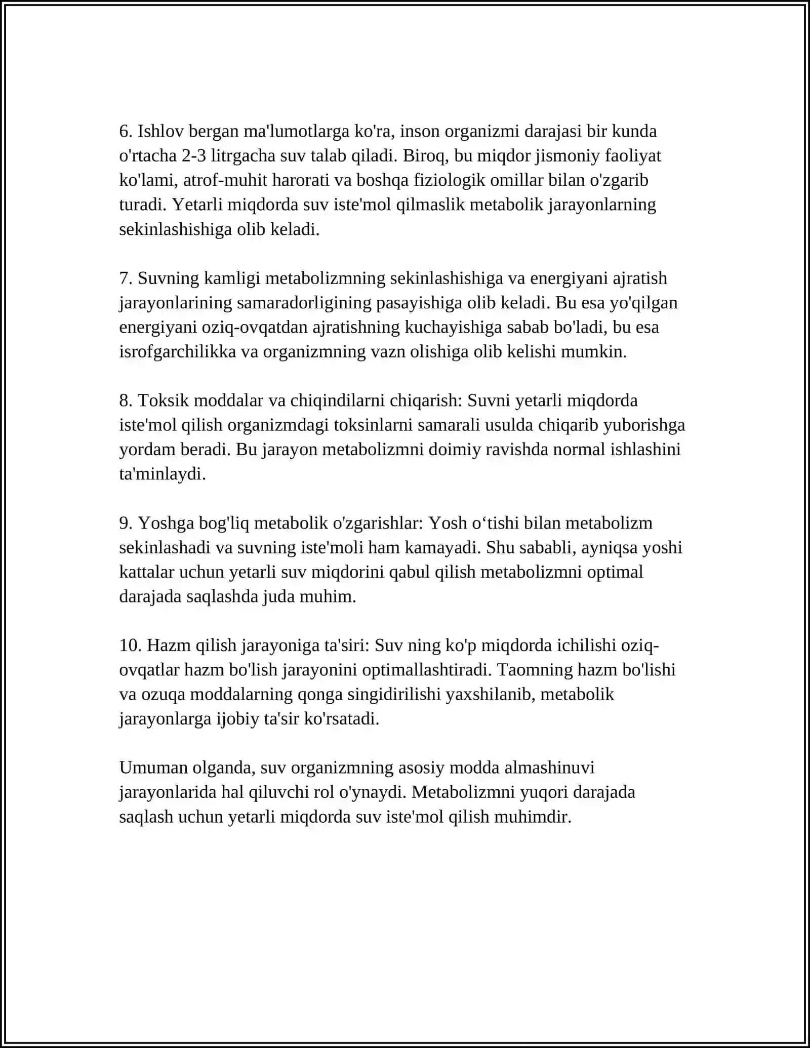 SUVSIZLANISHNING INSON METOBALIZMIGA TA’SIRI 4