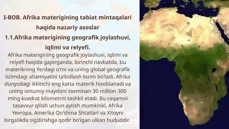 Afrika materigining tabiat mintaqalari mavzusini o‘qitish metodikasi 4