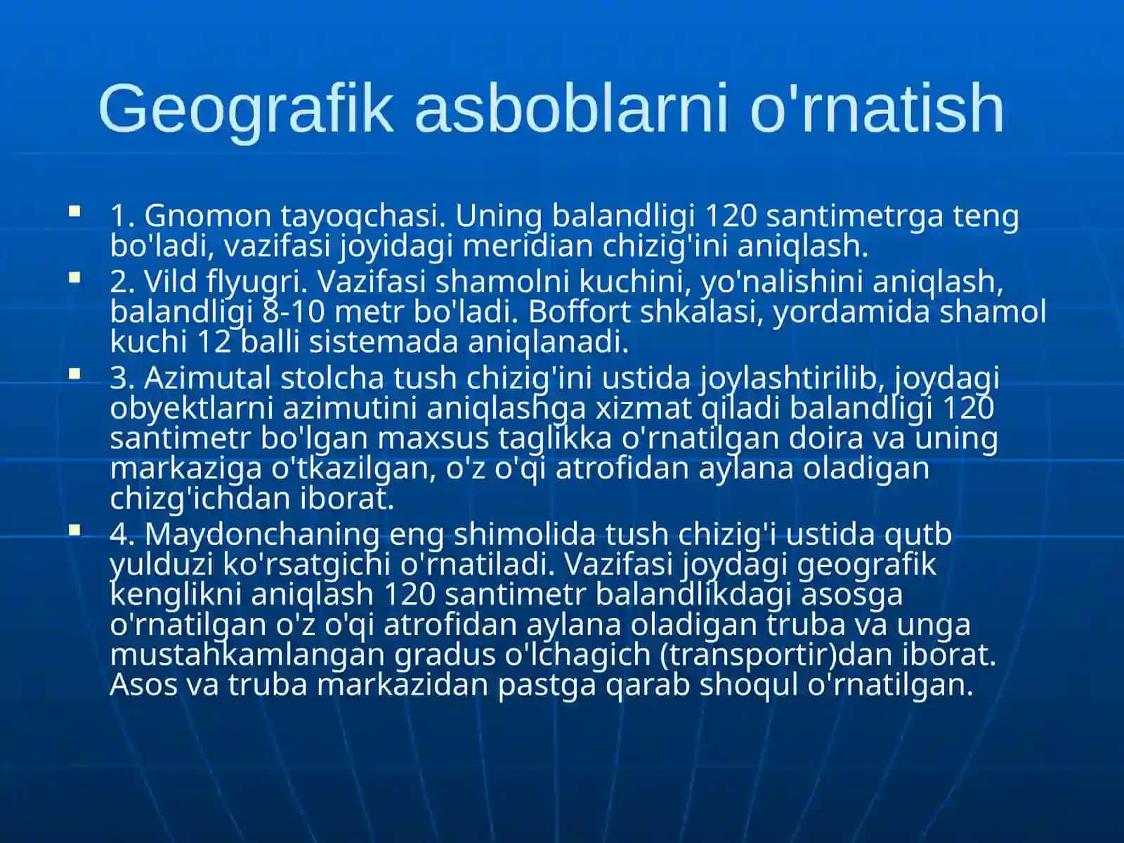 Maktab geografiya maydonchasi va uni jihozlash. 4