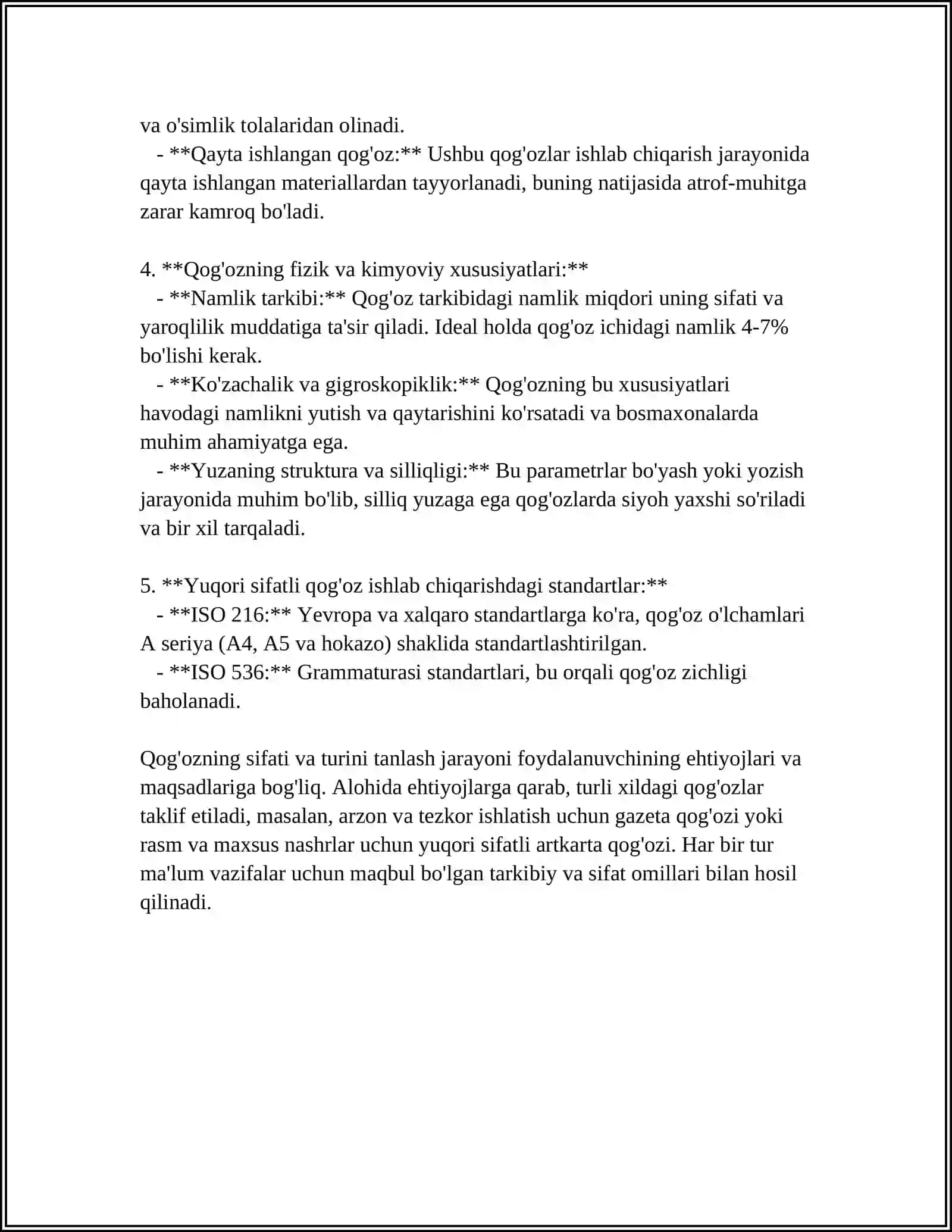 Qog'ozning turi va sifati 4