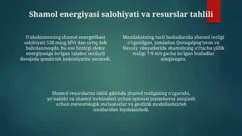 ShamolenergetikasiningOʻzbekistonenergotizimidagiaxamiyati 4