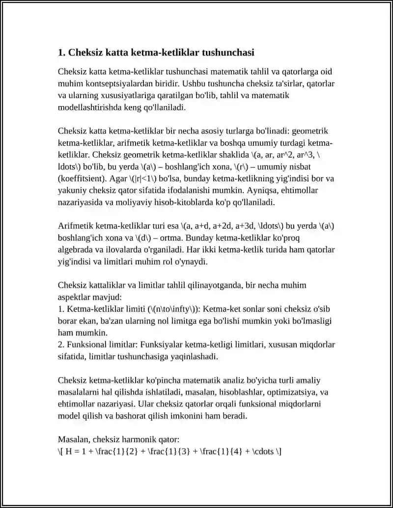 Cheksiz katta ketma-ketliklar tushunchasi 4