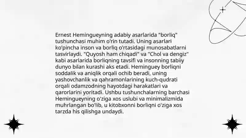 Hemingui ijodida inson va borliq muommosi tahlili 4
