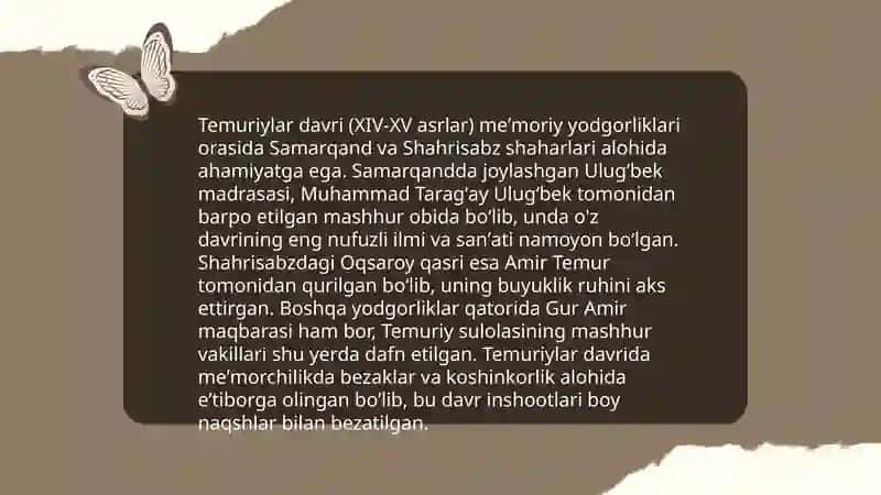 Amir Temur va Temuriylar davrida madaniyat taʼlim tarbiya masalalari 4