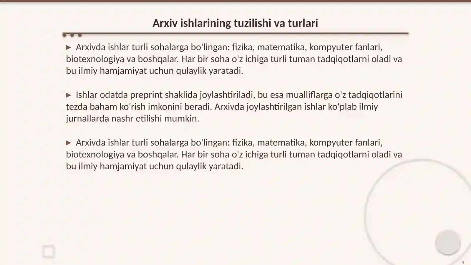 Arxiv ishi menejmenti tushunchasi 4