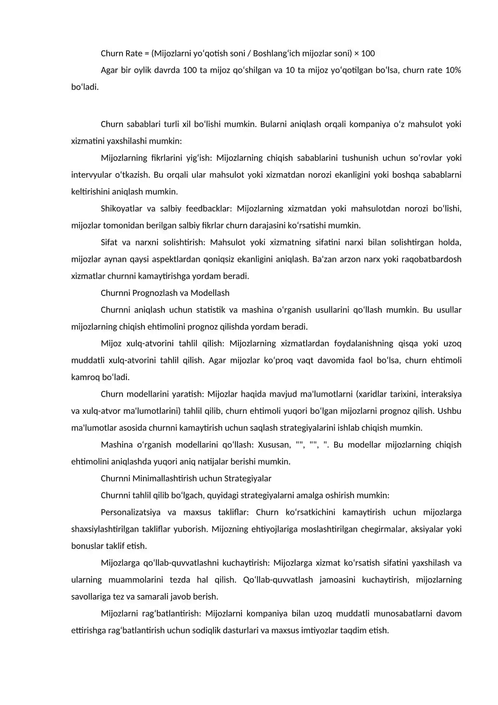 Mijozlarni ushlab qolish strategiyalari va churn analysis 4